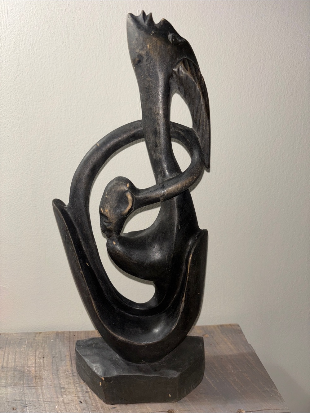 Black Abstract Hand-Carved Exotic Wood Sculpture - Art